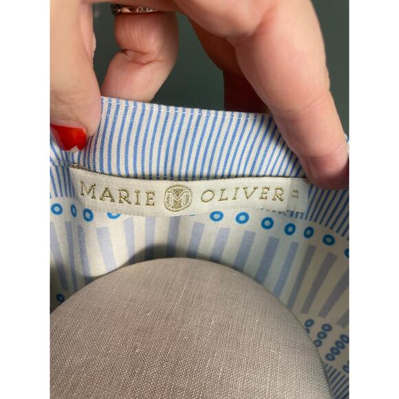 Marie Oliver Silk & Linen Blue and White Sleeveless Dress. Size Med. EUC. - Picture 5 of 6